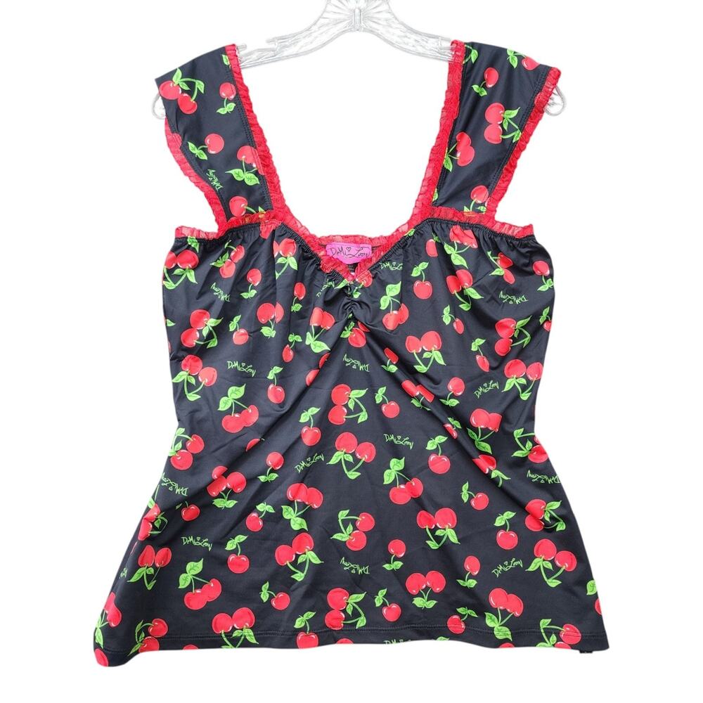 NWT Demi Loon Cami Cherry Print Babydoll Tank Top Womens L Coquette Pinup Y2K - Picture 2 of 8